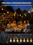 Ollny Solar Lichterkette Aussen (USB, 8 Beleuchtungsmodi, Timer Dimmbar, IP45 Wasserdichte)