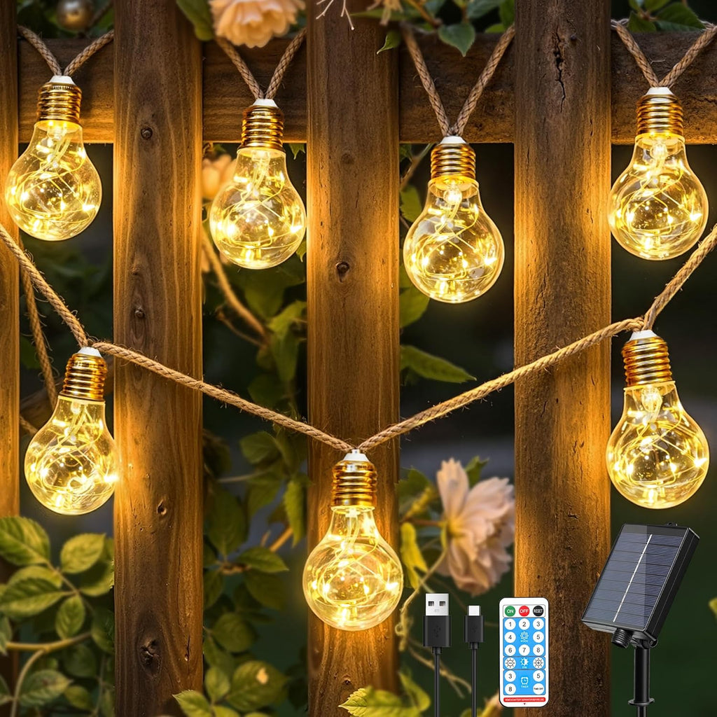 Ollny Solar Lichterkette Aussen (USB, 8 Beleuchtungsmodi, Timer Dimmbar, IP45 Wasserdichte)