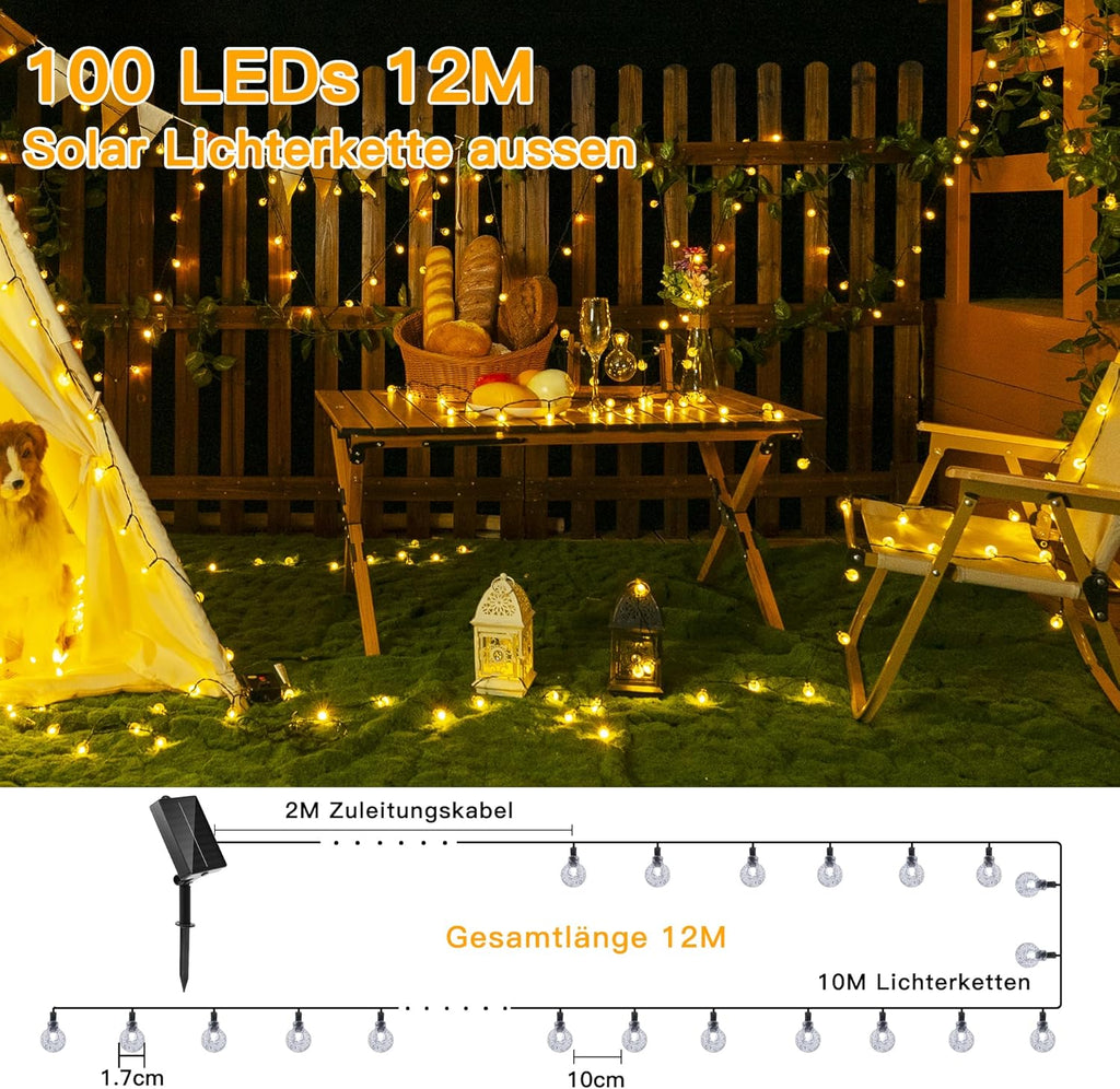 Ollny Solar Lichterkette Aussen(Warmweiß, 8 Beleuchtungsmodi, IP44 Wasserdichte)