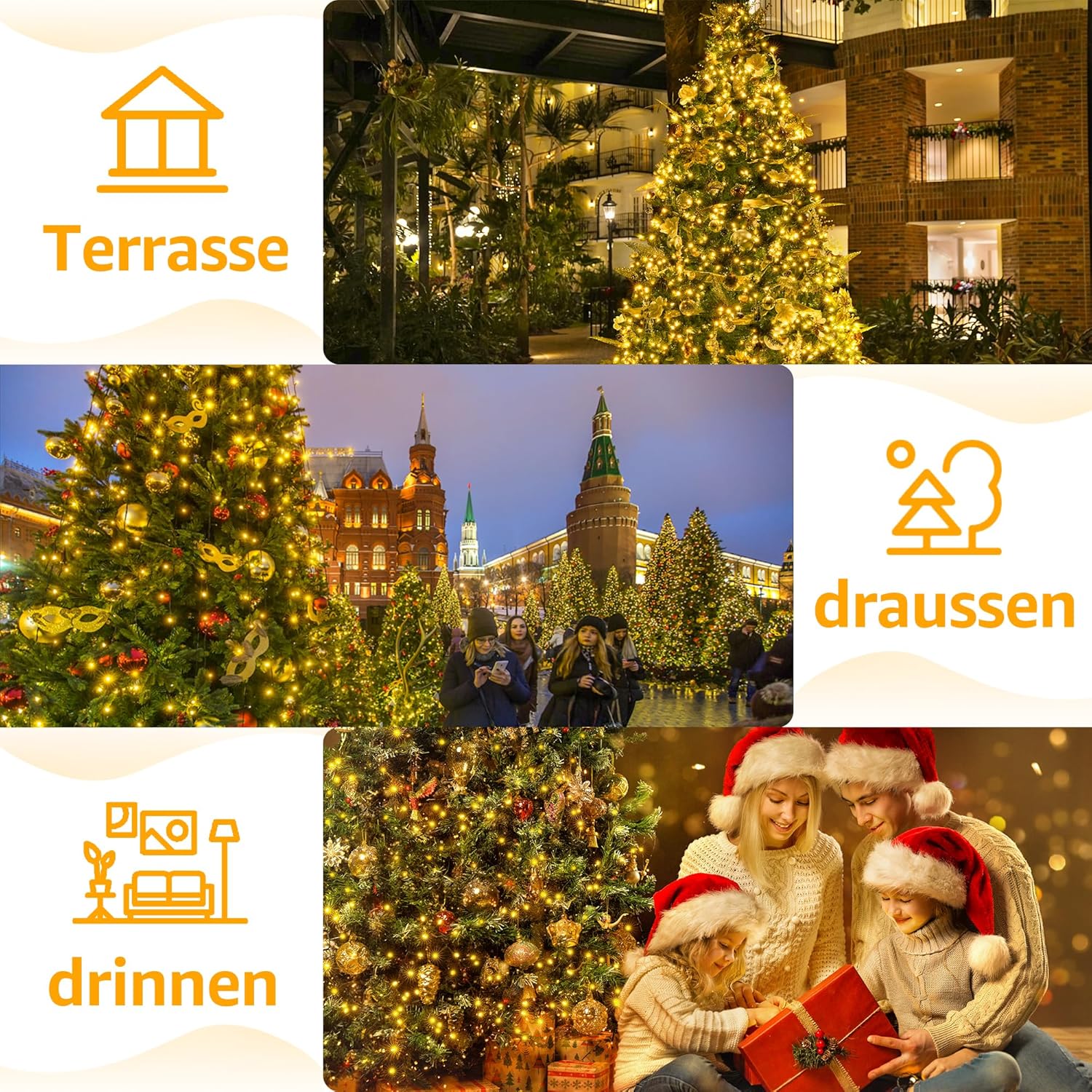 Ollny Solar Lichterkette Aussen für 150, 180, 240cm Tannenbaum (Warmweiß, 8 Beleuchtungsmodi, Timer, IP44 Wasserdichte)