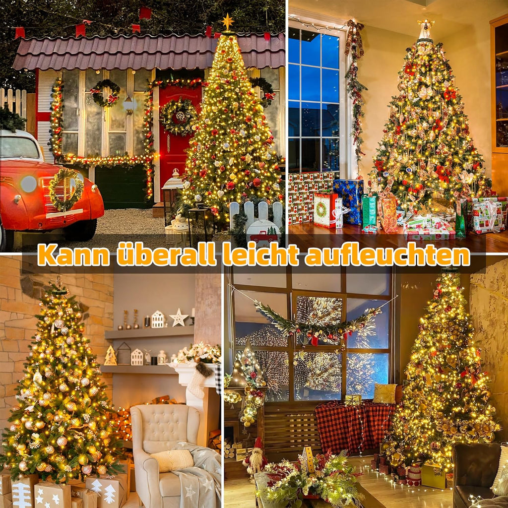 Ollny Solar Lichterkette Aussen für 150, 180, 240cm Tannenbaum (Warmweiß, 8 Beleuchtungsmodi, Timer, IP44 Wasserdichte)