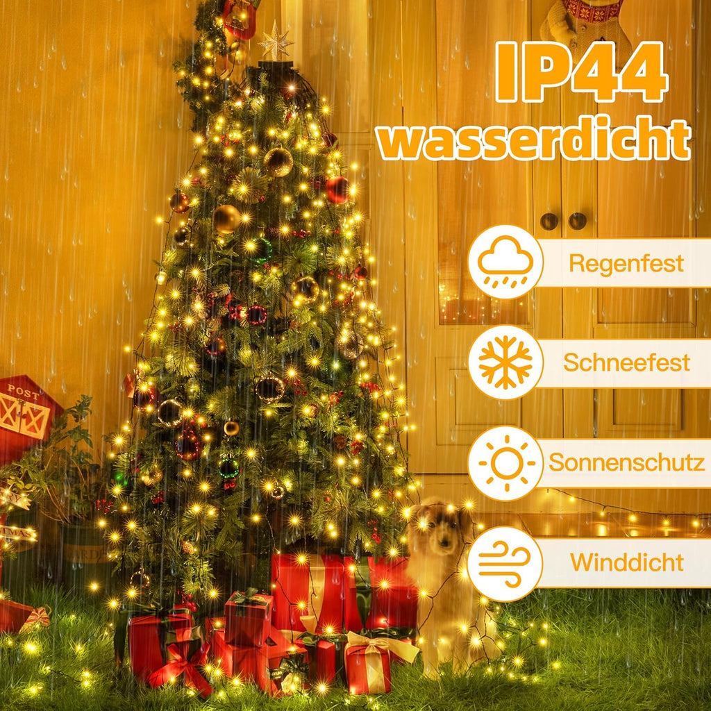 Ollny Solar Lichterkette Aussen für 150, 180, 240cm Tannenbaum (Warmweiß, 8 Beleuchtungsmodi, Timer, IP44 Wasserdichte)