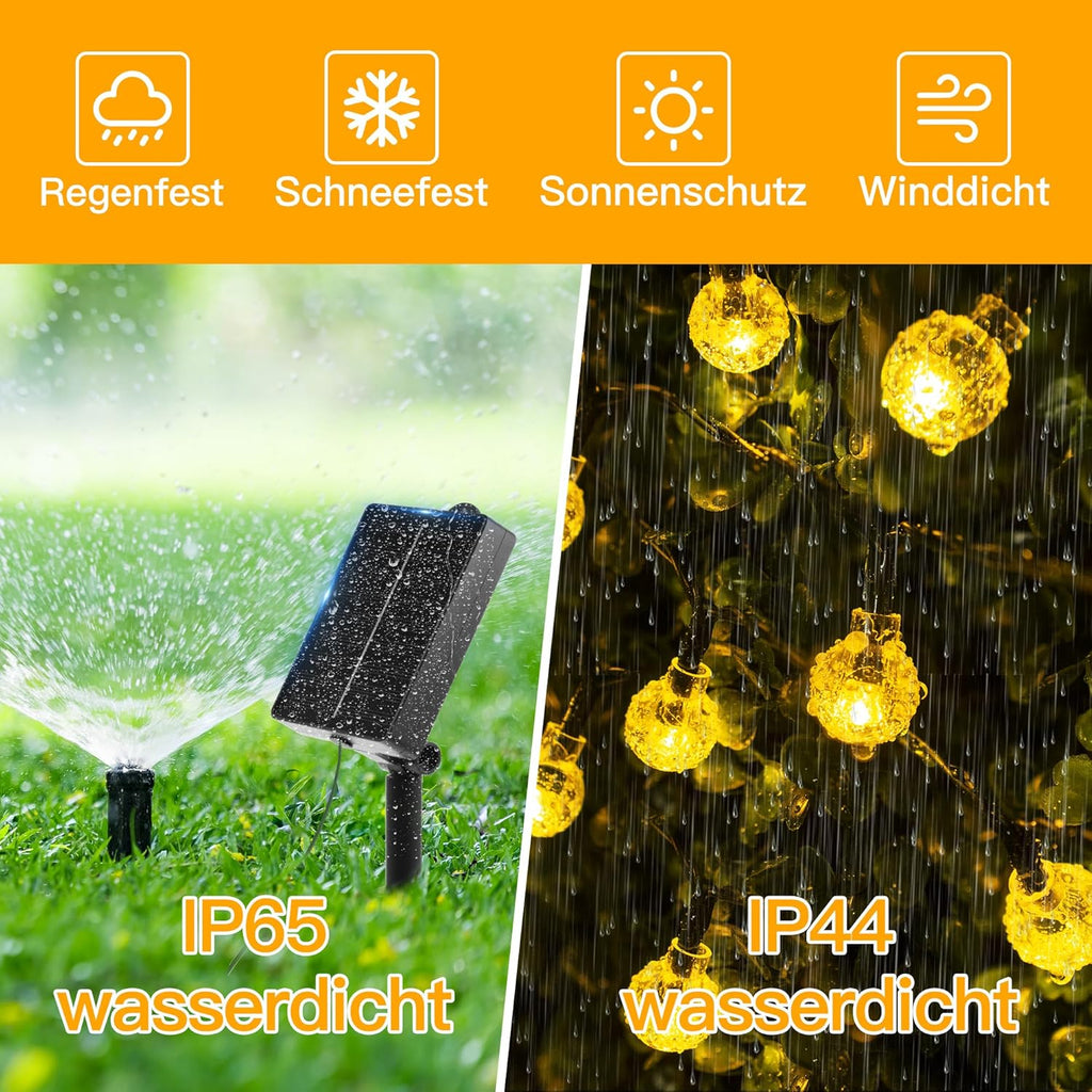 Ollny Solar Lichterkette Aussen(Warmweiß, 8 Beleuchtungsmodi, IP44 Wasserdichte)