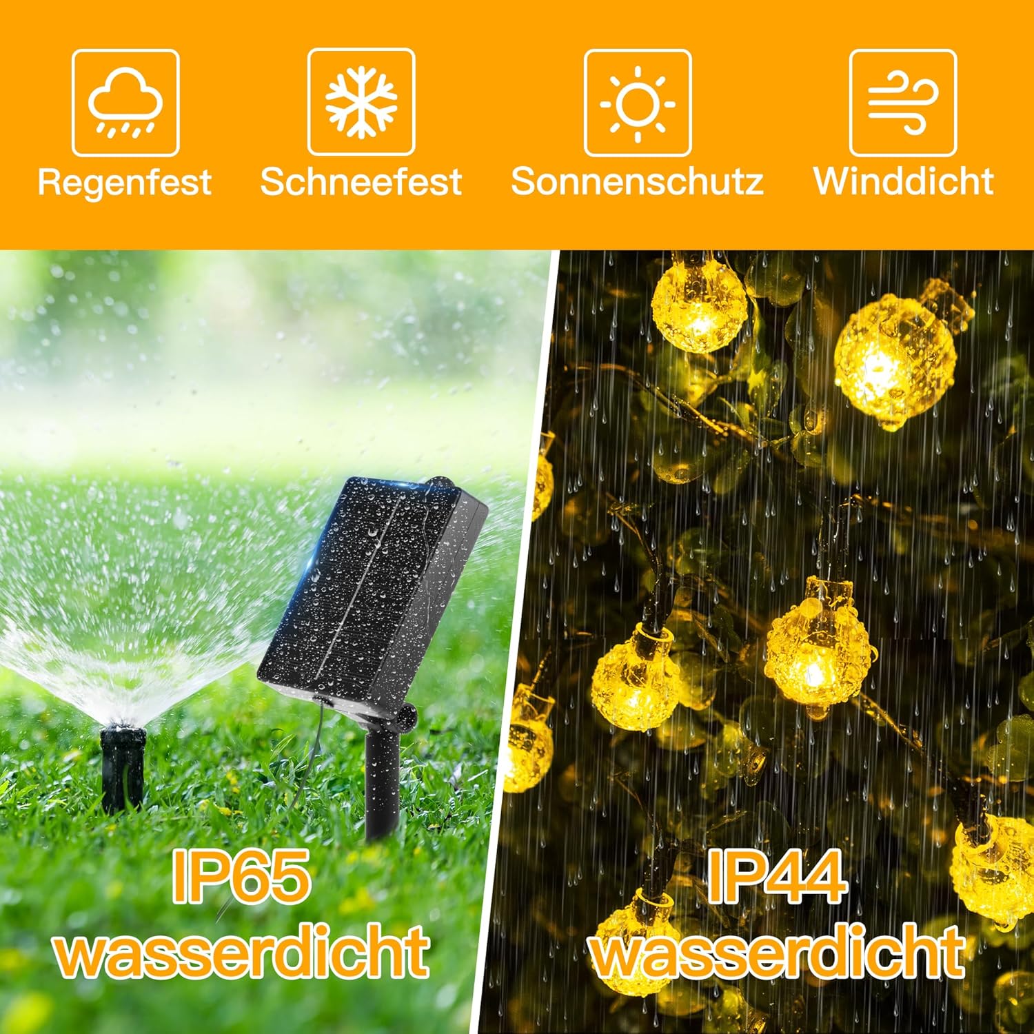 Ollny Solar Lichterkette Aussen(Warmweiß, 8 Beleuchtungsmodi, IP44 Wasserdichte)