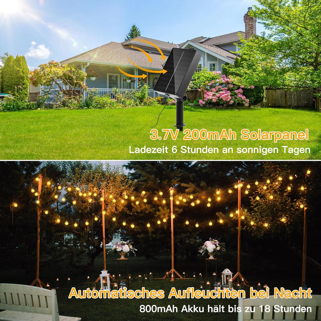 Ollny Solar Lichterkette Aussen(Warmweiß, 8 Beleuchtungsmodi, IP44 Wasserdichte)