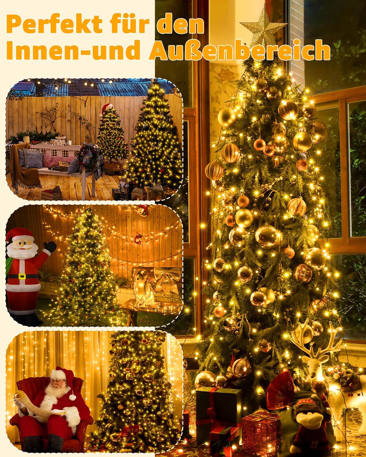 Ollny Solar Lichterkette Aussen für 150, 180, 240cm Tannenbaum (Warmweiß, 8 Beleuchtungsmodi, Timer, IP44 Wasserdichte)