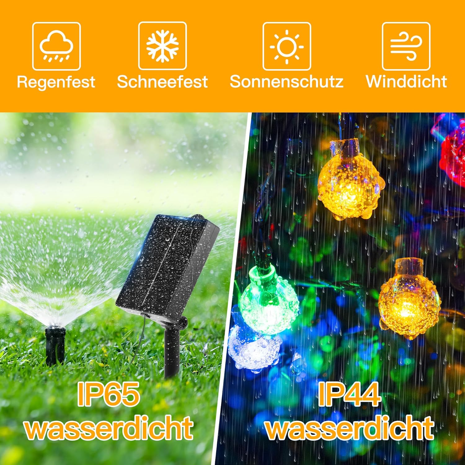Ollny Solar Lichterkette Aussen(Bunt, 8 Beleuchtungsmodi, IP44 Wasserdichte)