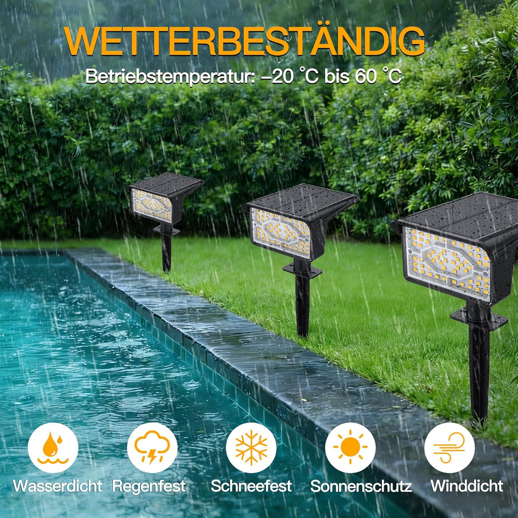 Ollny 60 LEDs Solarstrahler für Außen (Warmweiß, 3 Beleuchtungsmodi, IP65 Wasserdichte)