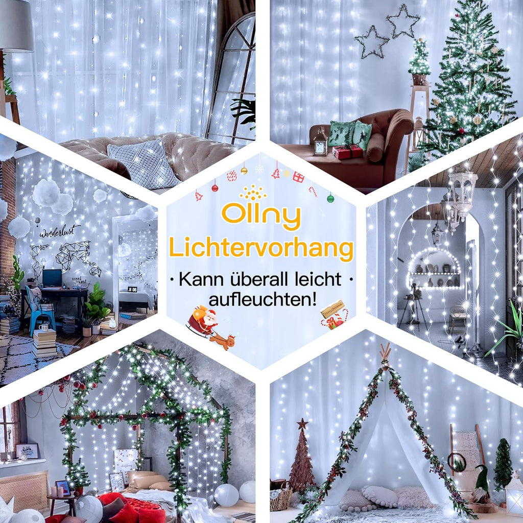 Ollny 300 LED 3m*3m USB-Lichterkette mit Haken, Kaltweiß