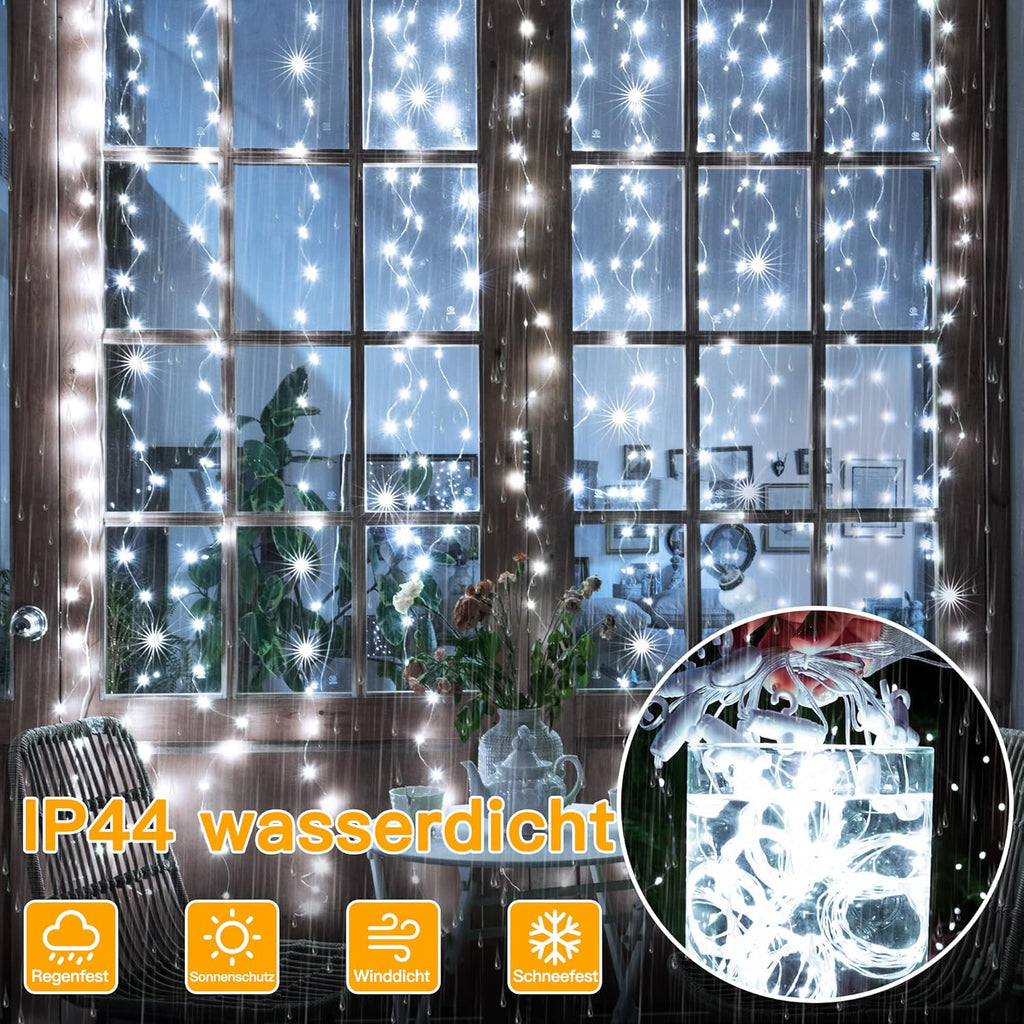 Ollny 300 LED 3m*3m USB-Lichterkette mit Haken, Kaltweiß