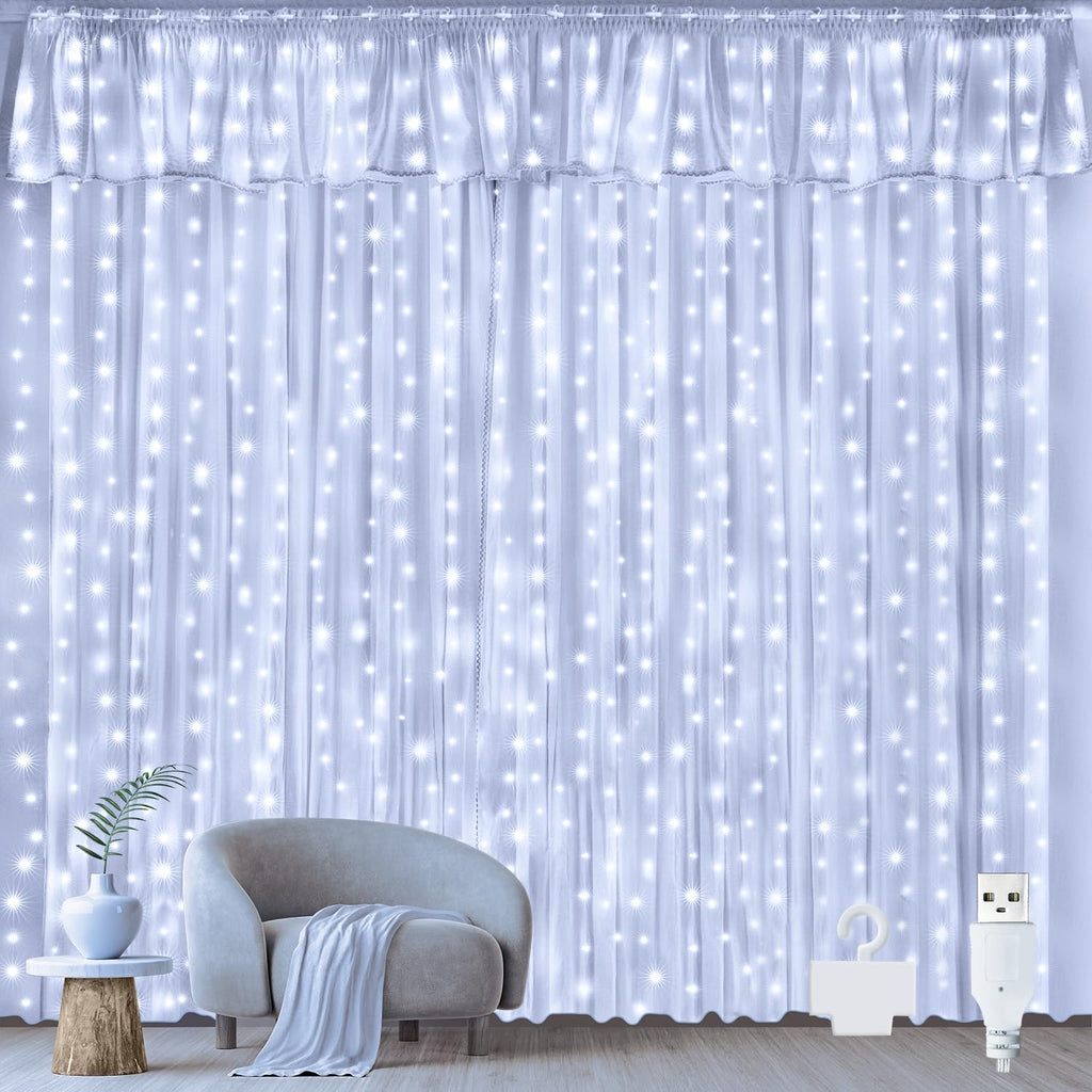 Ollny 300 LED 3m*3m USB-Lichterkette mit Haken, Kaltweiß