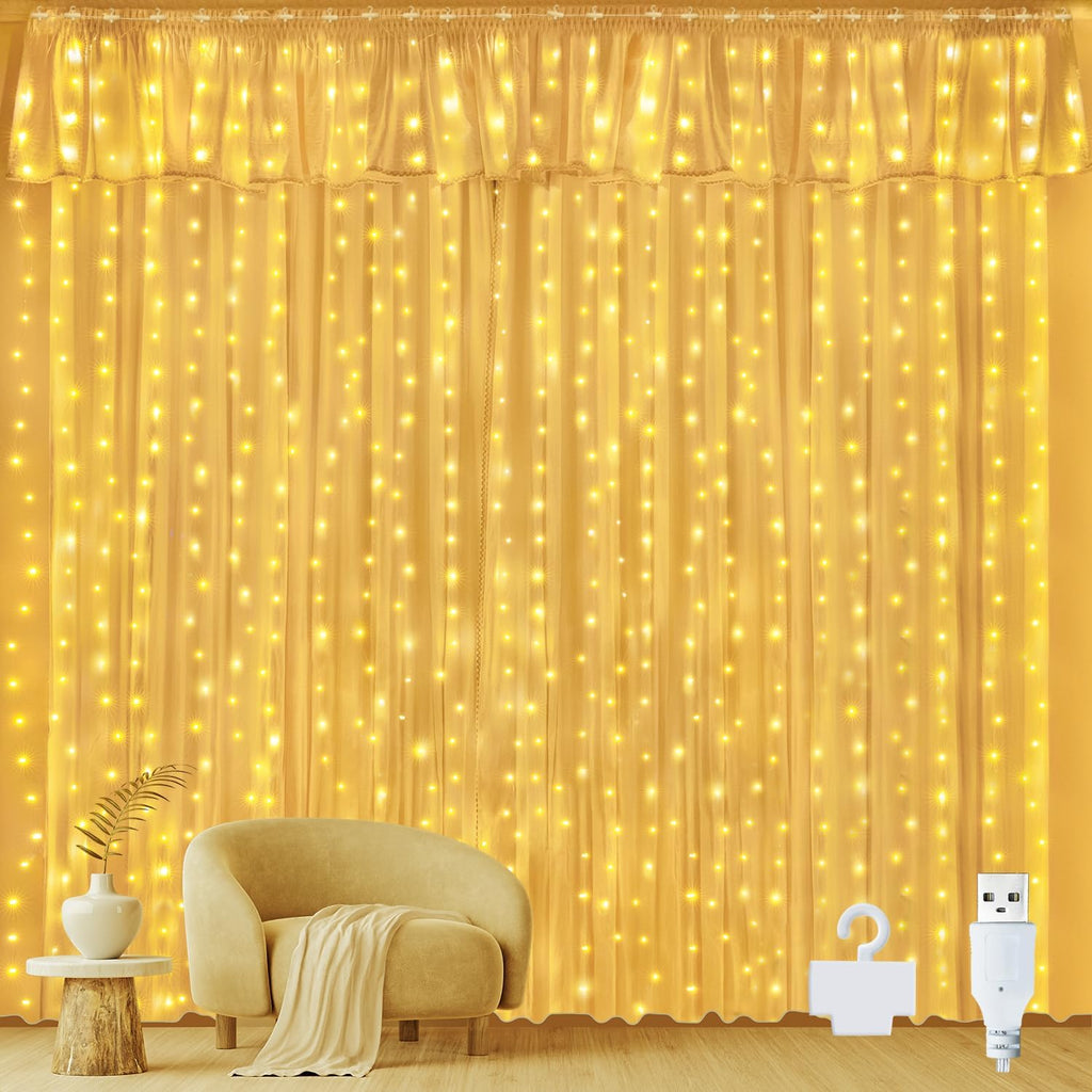 Ollny 300 LED 3m*3m USB-Lichterkette mit Haken, warmweiß