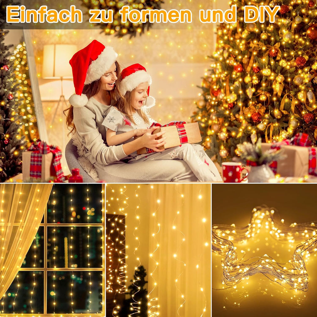 Ollny 300 LED 3m*3m USB-Lichterkette mit Haken, warmweiß