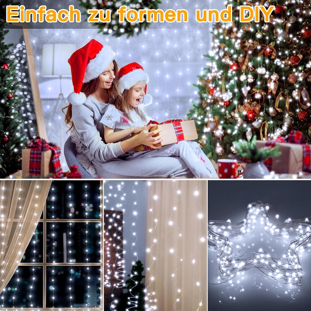 Ollny 300 LED 3m*3m USB-Lichterkette mit Haken, Kaltweiß