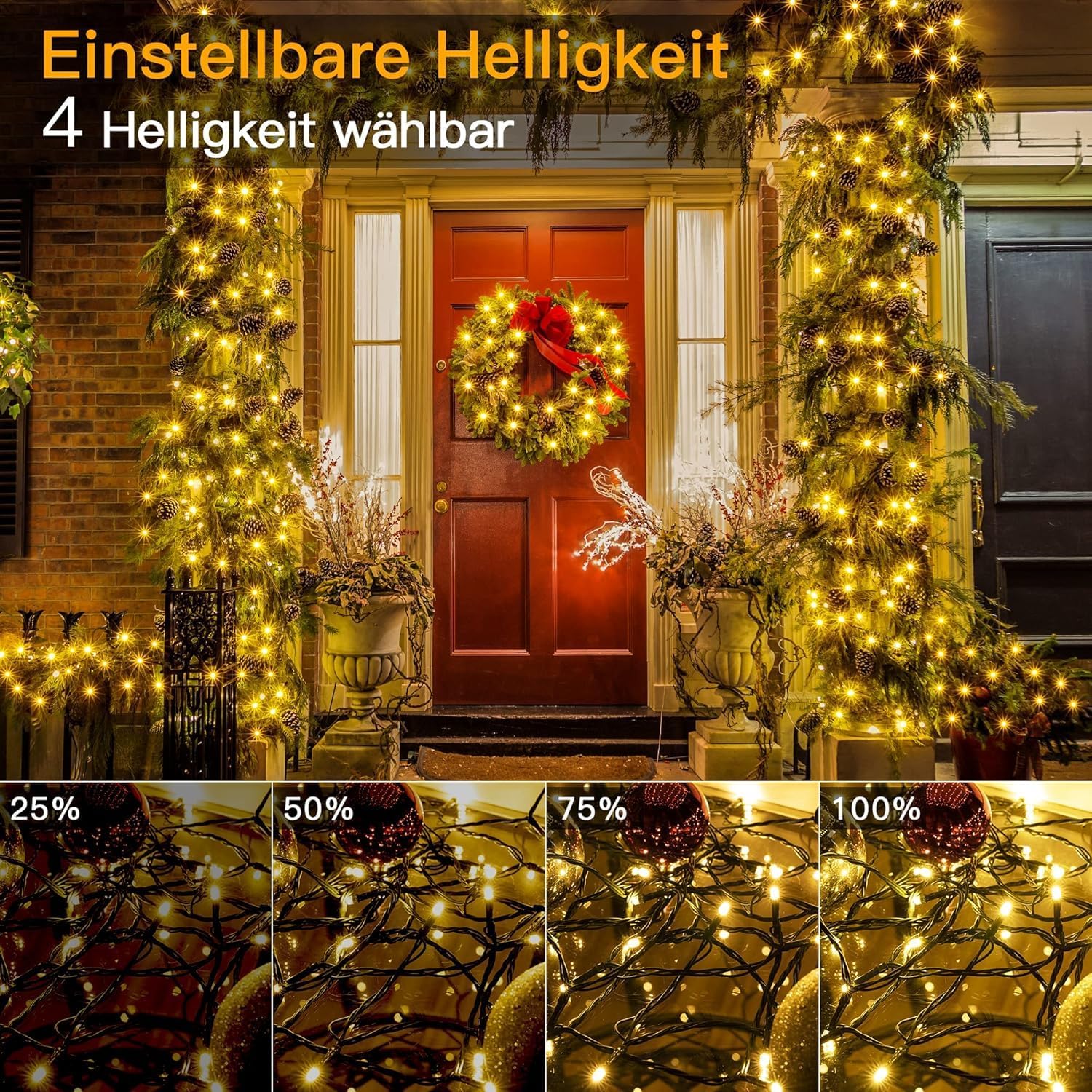 Ollny 400 LED 40m Warmweiße Lichterkette für Weihnachten (Grünes Kabel, Stecker, 8 Modi)