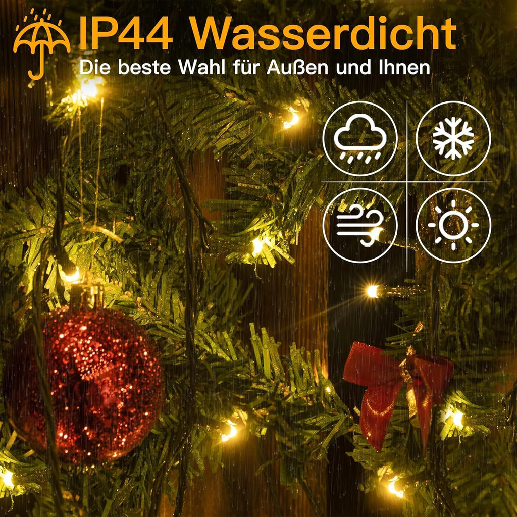 Ollny 400 LED 40m Warmweiße Lichterkette für Weihnachten (Grünes Kabel, Stecker, 8 Modi)