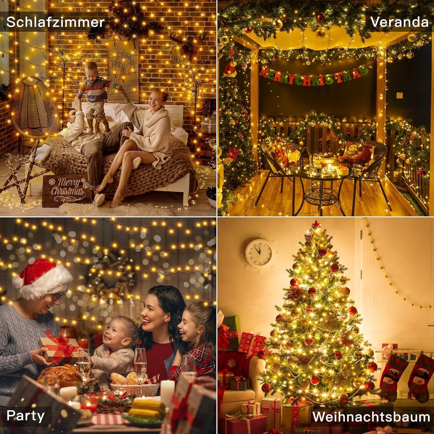 Ollny 400 LED 40m Warmweiße Lichterkette für Weihnachten (Grünes Kabel, Stecker, 8 Modi)