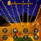 Ollny 600 LED 60m Warmweiße Weihnachtsbeleuchtung (Transparentes Kabel, Steckeranschluss, 8 Modi)