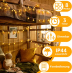 Ollny 600 LED 60m Warmweiße Weihnachtsbeleuchtung (Transparentes Kabel, Steckeranschluss, 8 Modi)