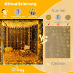 Ollny 300 LEDs 3m*3m Weihnachtslichterkette (Warmweiß, Transparentes Kabel, USB-Aufladung, 8 Modi)
