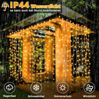 Ollny 300 LEDs 3m*3m Weihnachtslichterkette (Warmweiß, Transparentes Kabel, USB-Aufladung, 8 Modi)